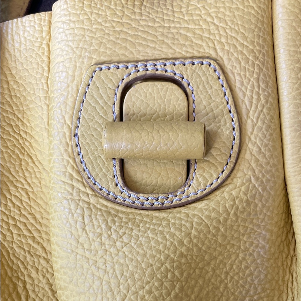J Crew Borge Garveri Yellow Pebbled Leather Tote Bag - Picture 7 of 12